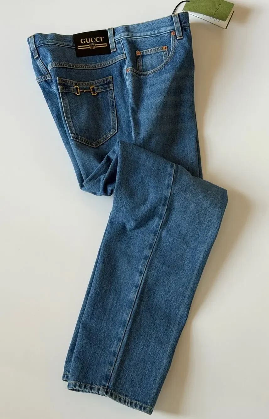 Gucci 80s Fit Horsebit Jeans Women’s Size 33 Blue Denim Made in Italy 666841 NWT